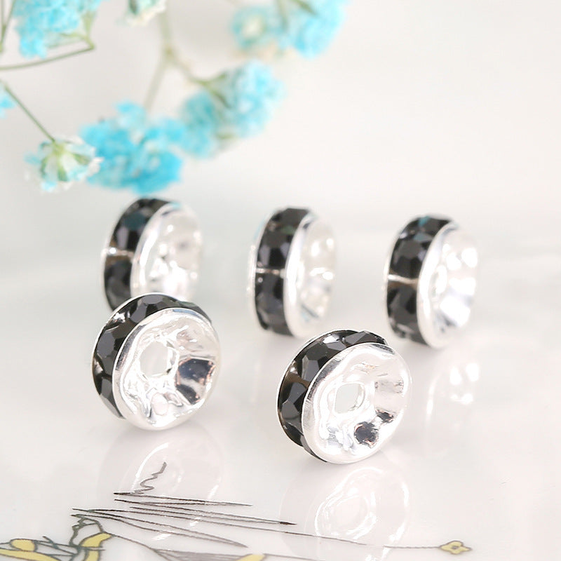 8mm Flat Round Metal Spacers with Rhinestones
