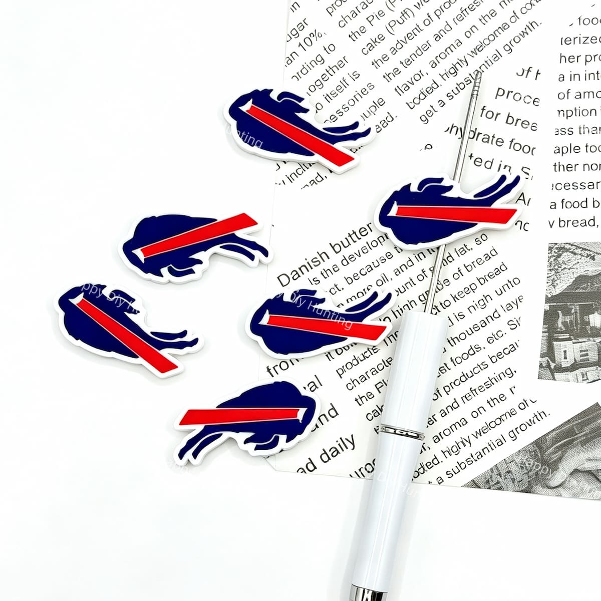 blue charging bison silicone focal beads for DIY pens and Buffalo Bills team crafts