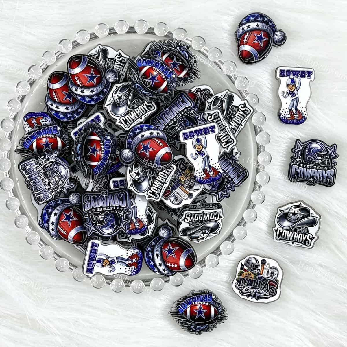blue silver star football badge acrylic focal beads for DIY beadable pens and jewelry crafts