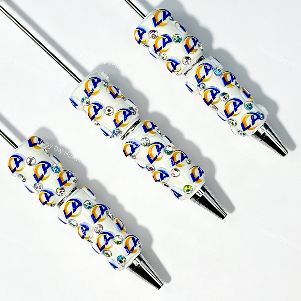 blue yellow ring letter LA*R football team sports beadable pens wholesale for DIY fan crafts and custom pens