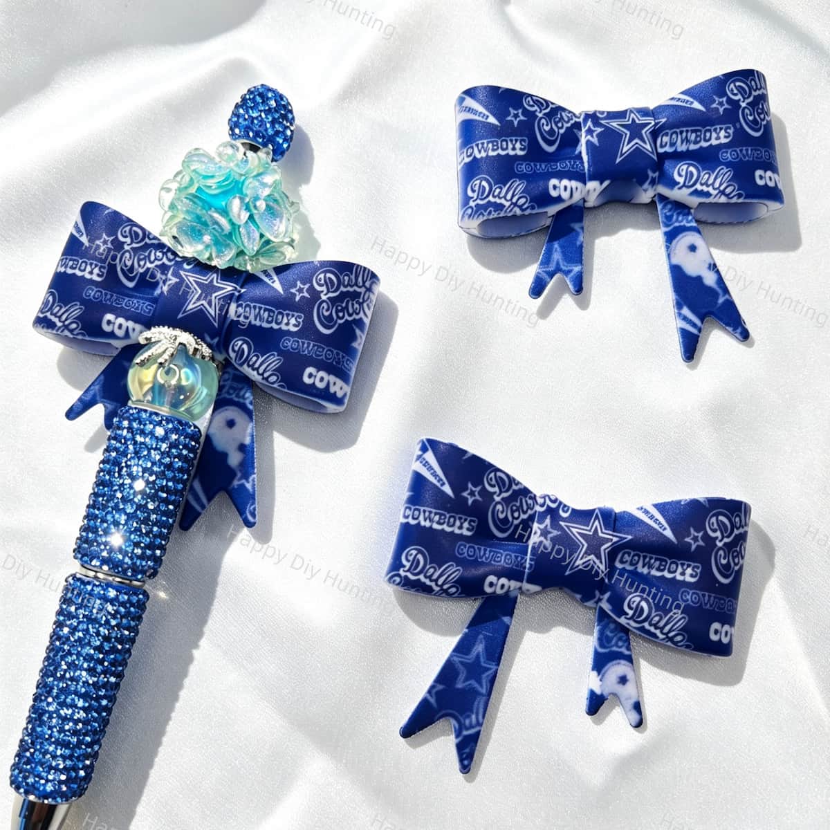 Blue White Sport Theme Pattern Print Silicone Focal Bow Beads for beadable pen DIY craft projects