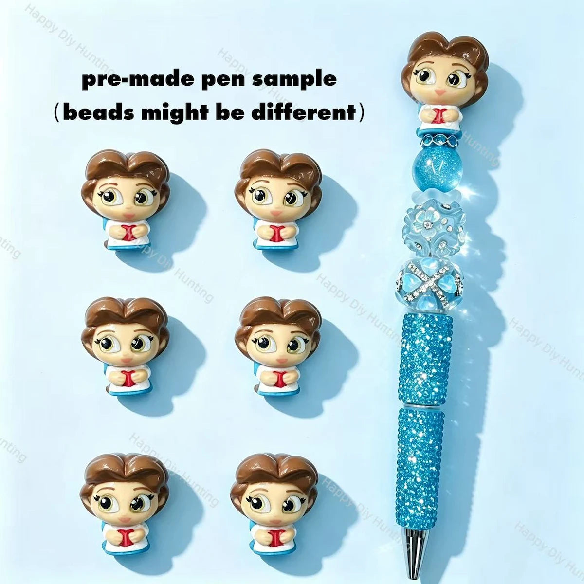cute book lover princess character pen toppers with holes for diy beadable pens craft supplies