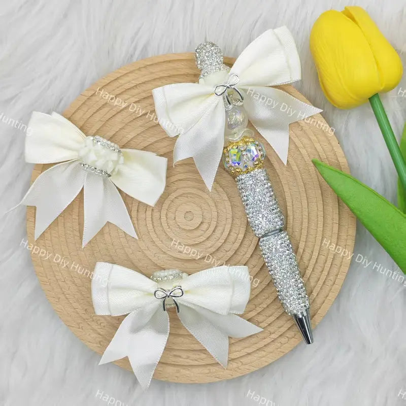 Bow shape fancy beads with Silky Ribbon for Pens