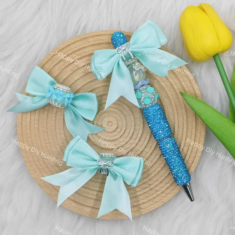 Bow shape fancy beads with Silky Ribbon for Pens
