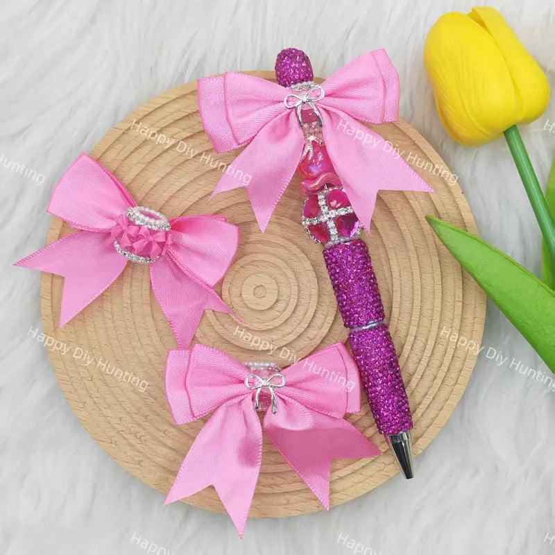 Bow shape fancy beads with Silky Ribbon for Pens
