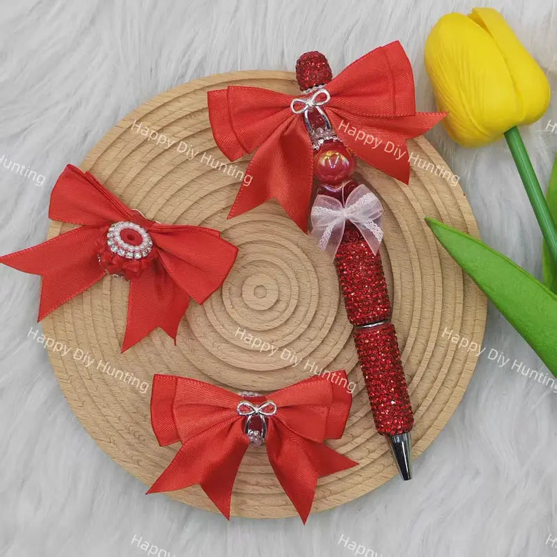 Bow shape fancy beads with Silky Ribbon for Pens