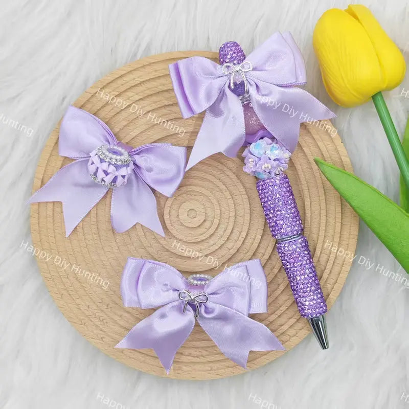 Bow shape fancy beads with Silky Ribbon for Pens