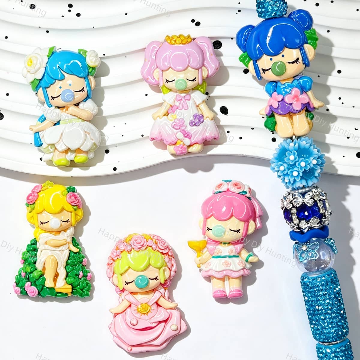 Bubble‑Blossom Girl Acrylic Focal Beads for beadable pen DIY craft projects