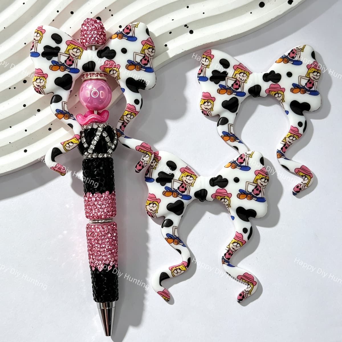 cartoon cowgirl bow silicone focal beads for DIY beadable pens and western crafts