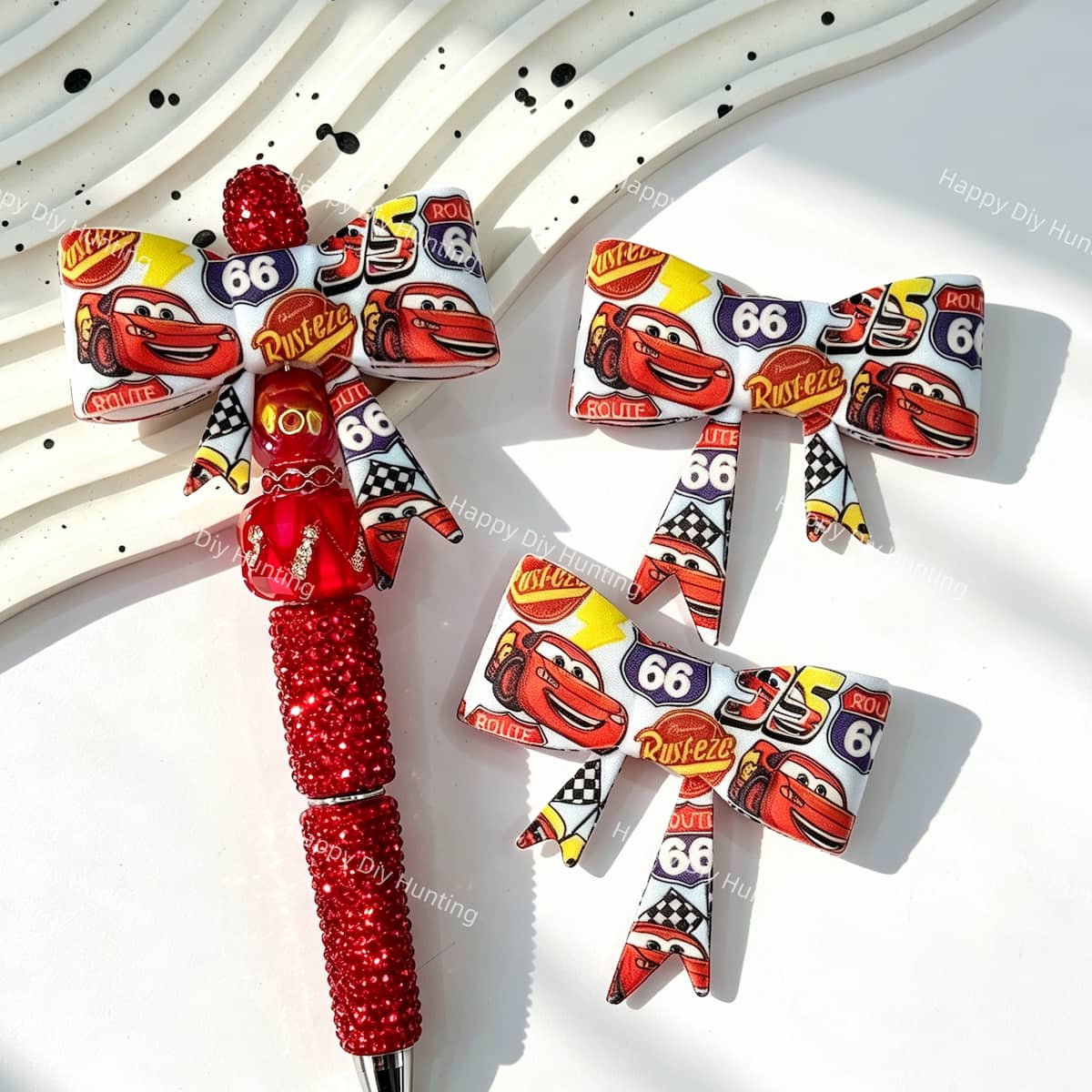 cartoon red race car bow silicone focal beads for DIY pens and racing-themed handmade crafts
