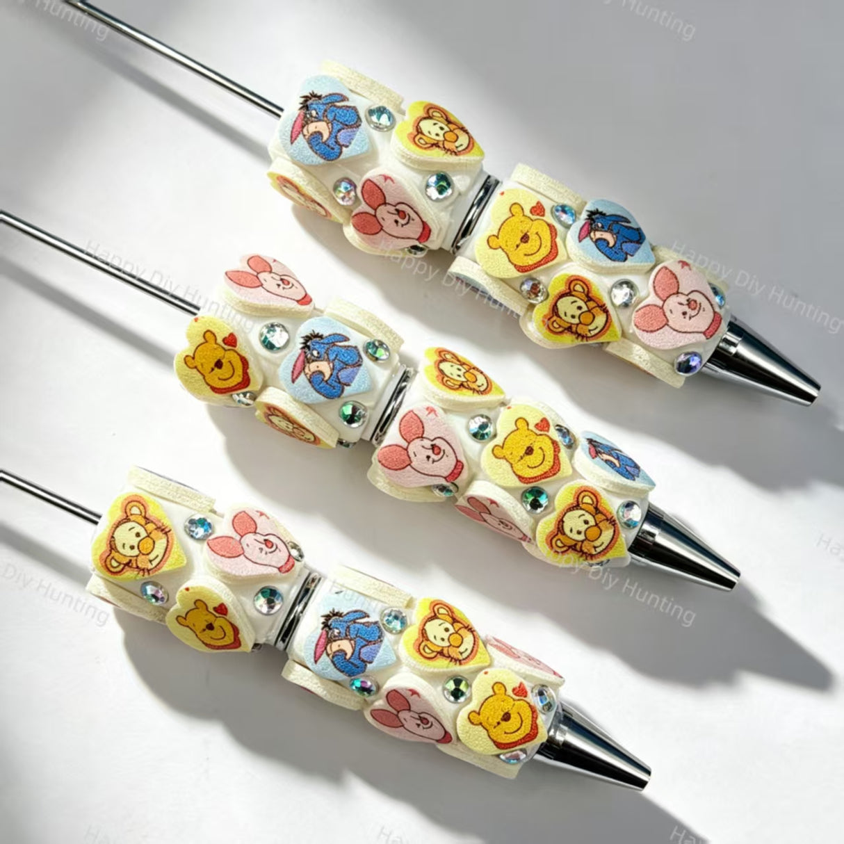 Assorted mixed animal‑patch PU cartoon character beadable pens set, decorative diy craft pens compatible with silicone focal beads and pen toppers