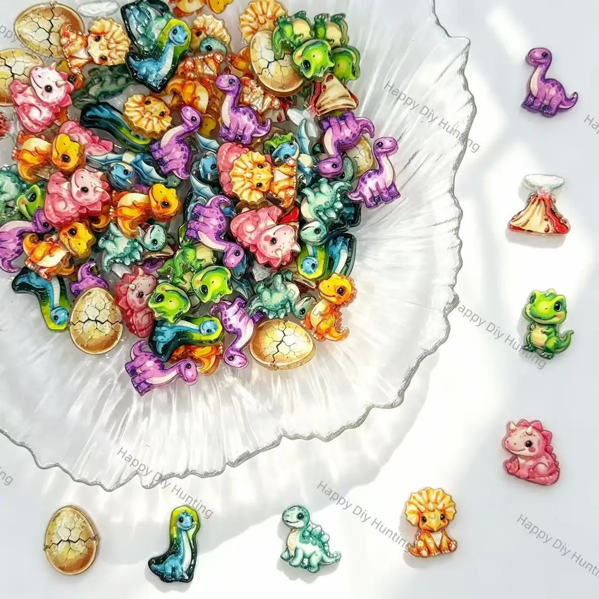 cartoon dinosaur printed acrylic focal beads colorful prehistoric theme for diy jewelry and pen making