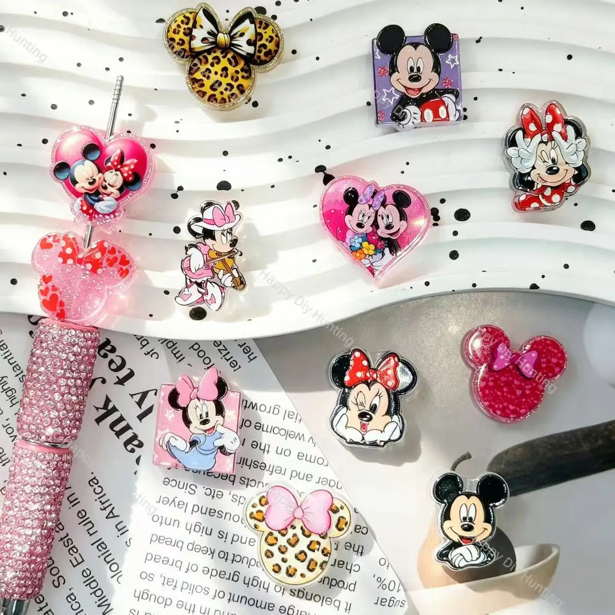 cute cartoon mouse character printed acrylic focal beads for diy beadable pens and jewelry craft supplies
