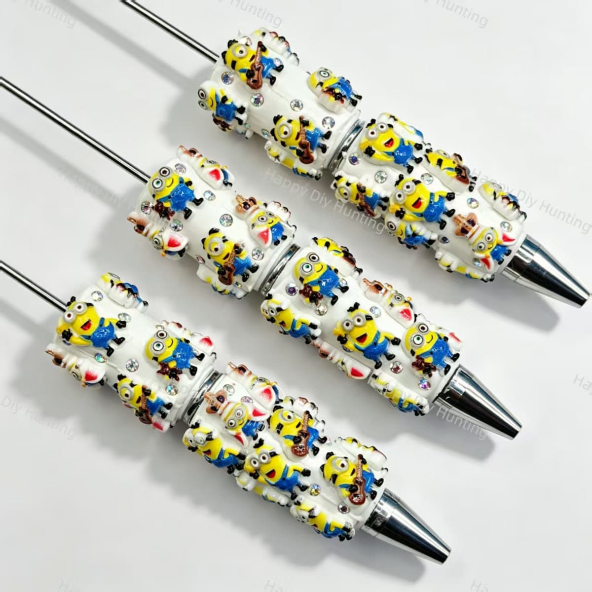 cartoon yellow character figurine glitter bling beadable pens cartoon theme for diy stationery and handmade gifts