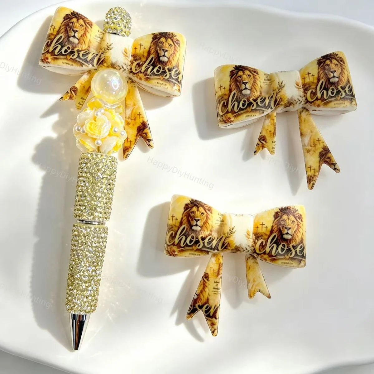 Chosen lion print bow silicone focal beads for DIY beadable pens faith themed craft supplies
