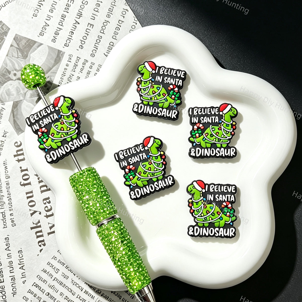 Christmas Dinosaur Quote Silicone Focal Beads for custom beadable pen handmade DIY craft projects