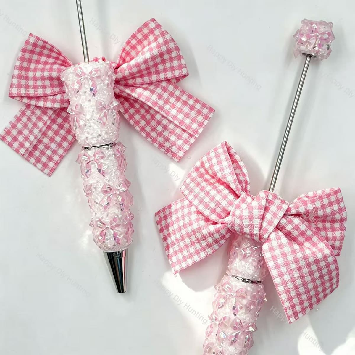 clear pink bow cluster beadable pens sparkly girly theme for diy stationery and handmade gifts