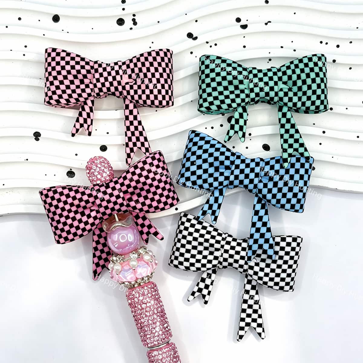 colorful checkerboard bow silicone focal beads for DIY beadable pens and jewelry crafts