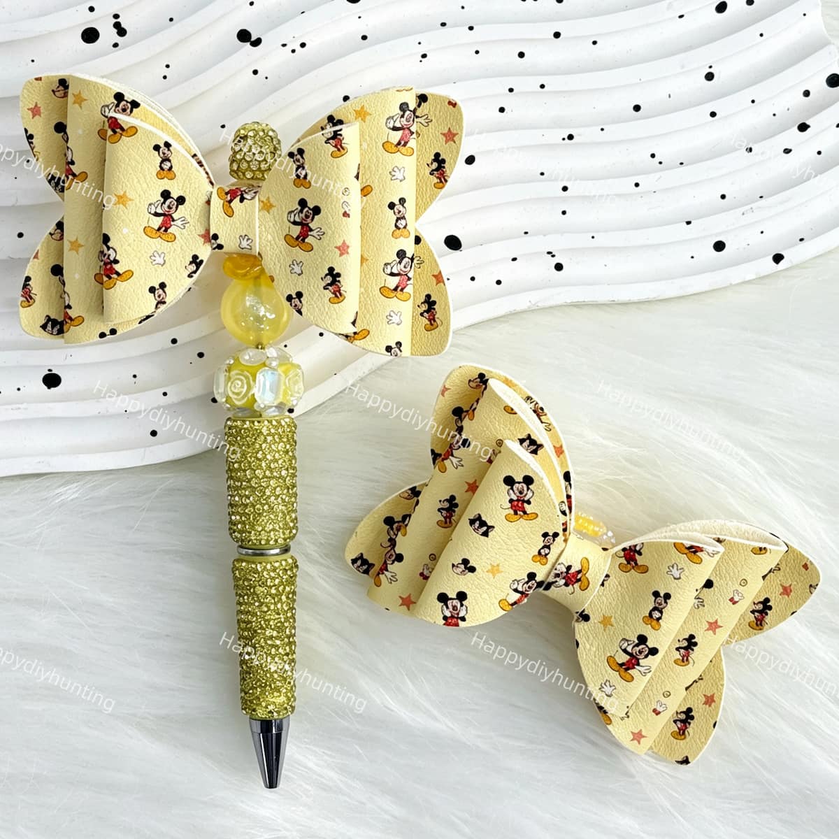 cream yellow cartoon mouse bow beads for DIY beadable pens and jewelry crafts