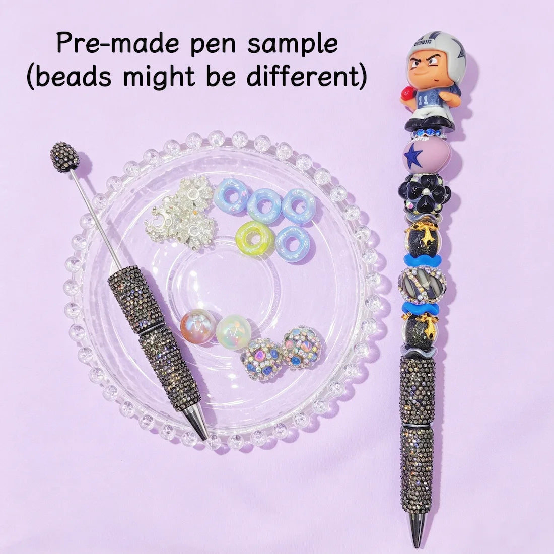 cute football player character pen toppers no hole matched with beadable pens & acrylic beads