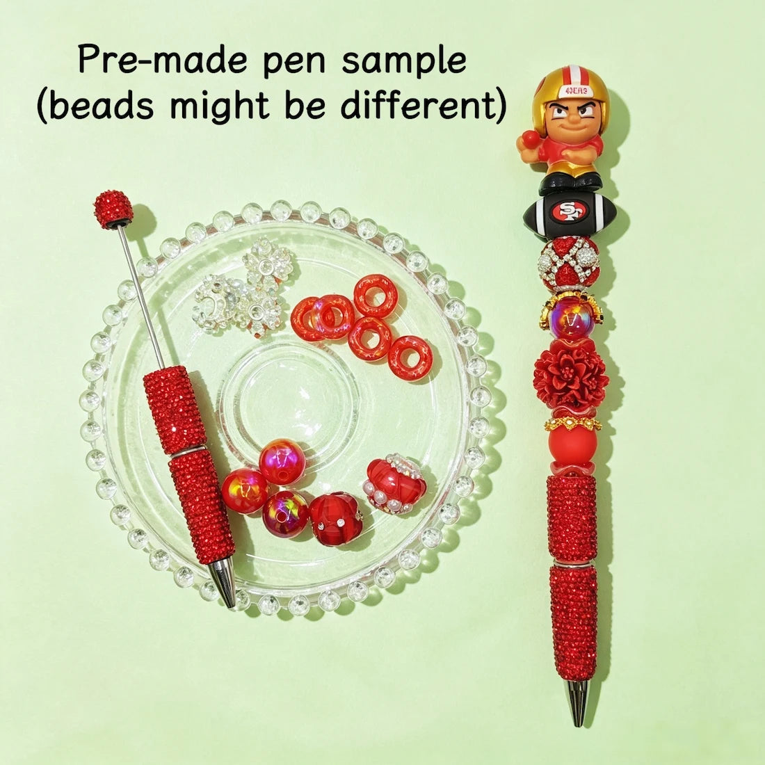 cute football player character pen toppers no hole matched with beadable pens & acrylic beads