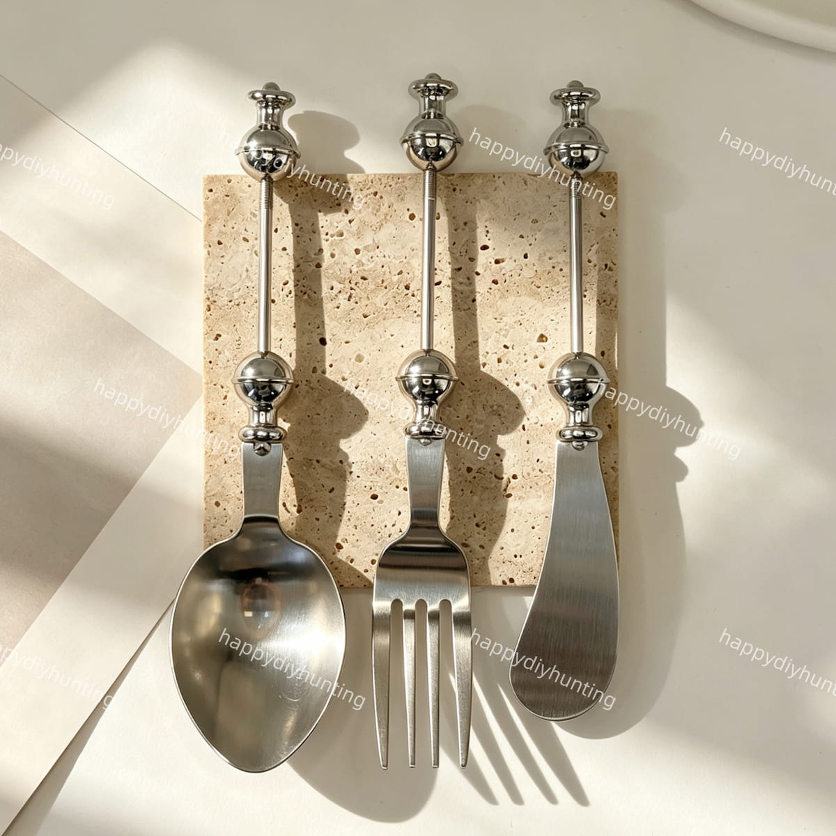 DIY beadable stainless steel cutlery set, blank metal spoon, fork and butter knife for DIY custom tableware and handmade craft gifts
