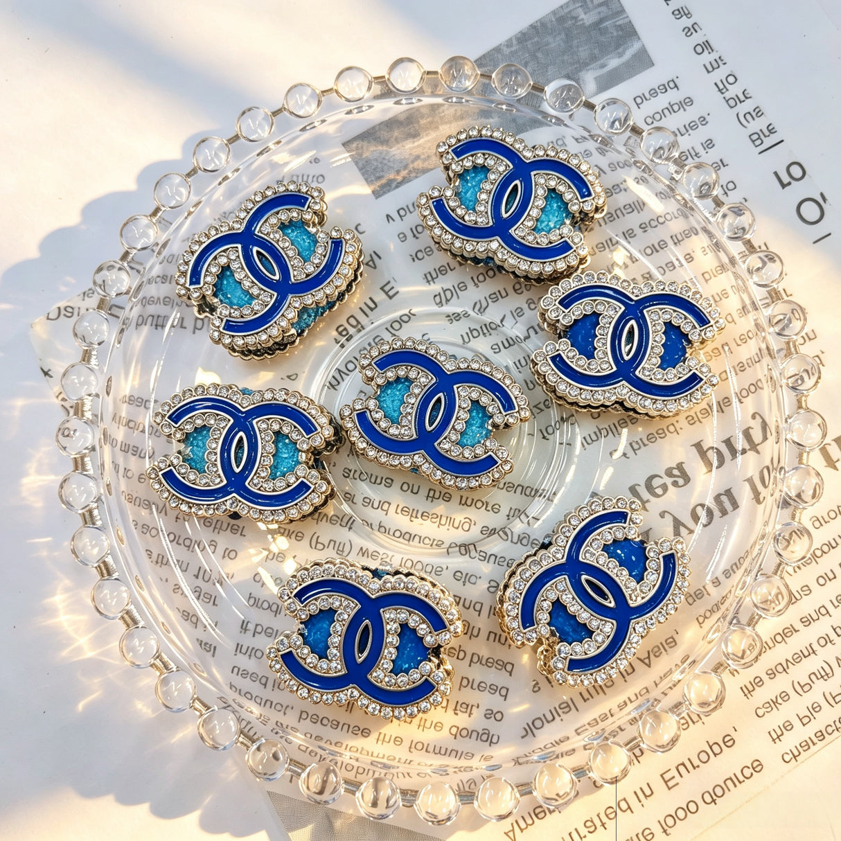 Blue with Sliver Rhinestone CC Designer Bead