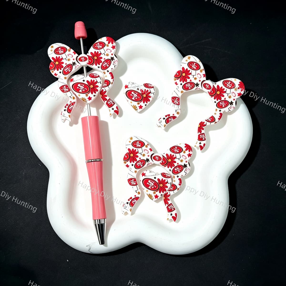 Football helmet floral silicone focal beads, bow heart large hole beads for beadable pen handmade craft