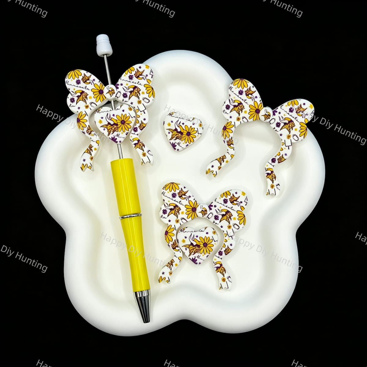 Western horse floral bow‑heart silicone focal beads, printed beads for bead pen and keychain DIY