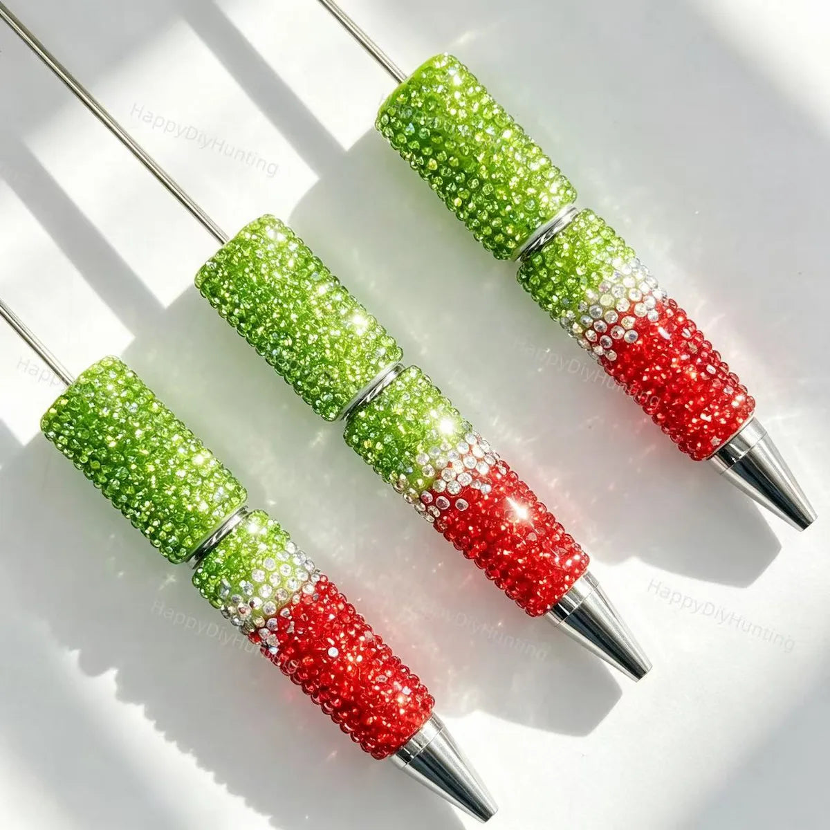 Green red gradient rhinestone beadable pens for DIY beadable pen crafting