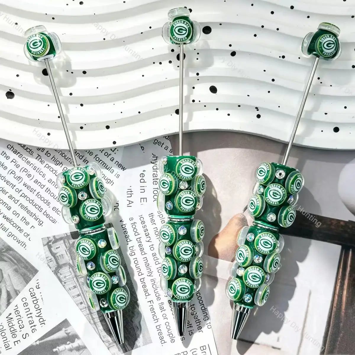 green sport logo printed beadable pens for diy handmade craft projects