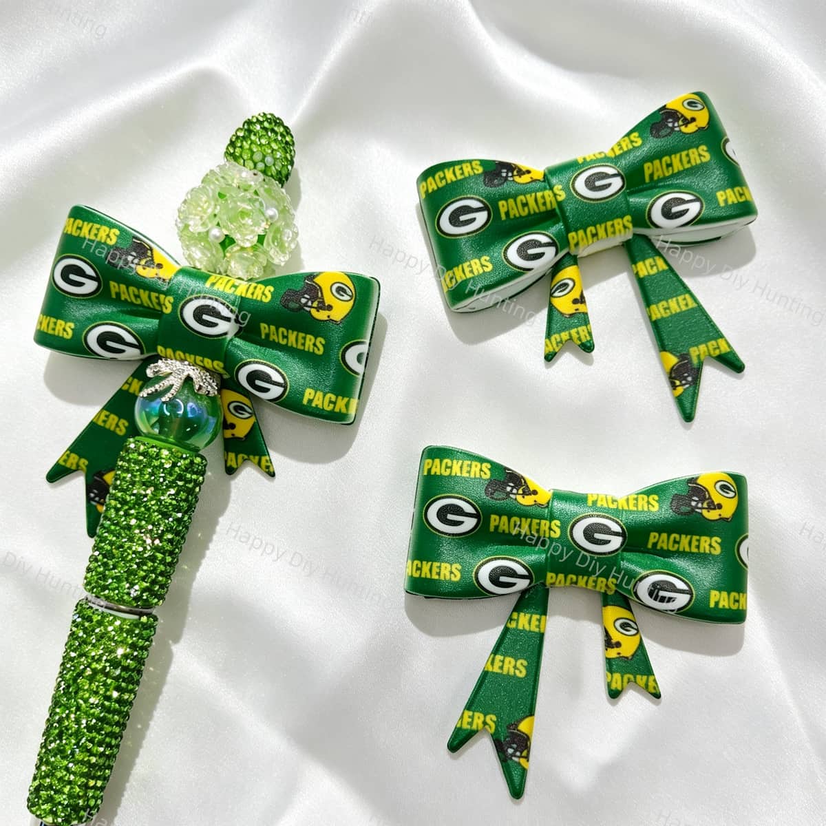 Green Yellow Sport Theme Pattern Print Silicone Focal Bow Beads for beadable pen DIY craft projects