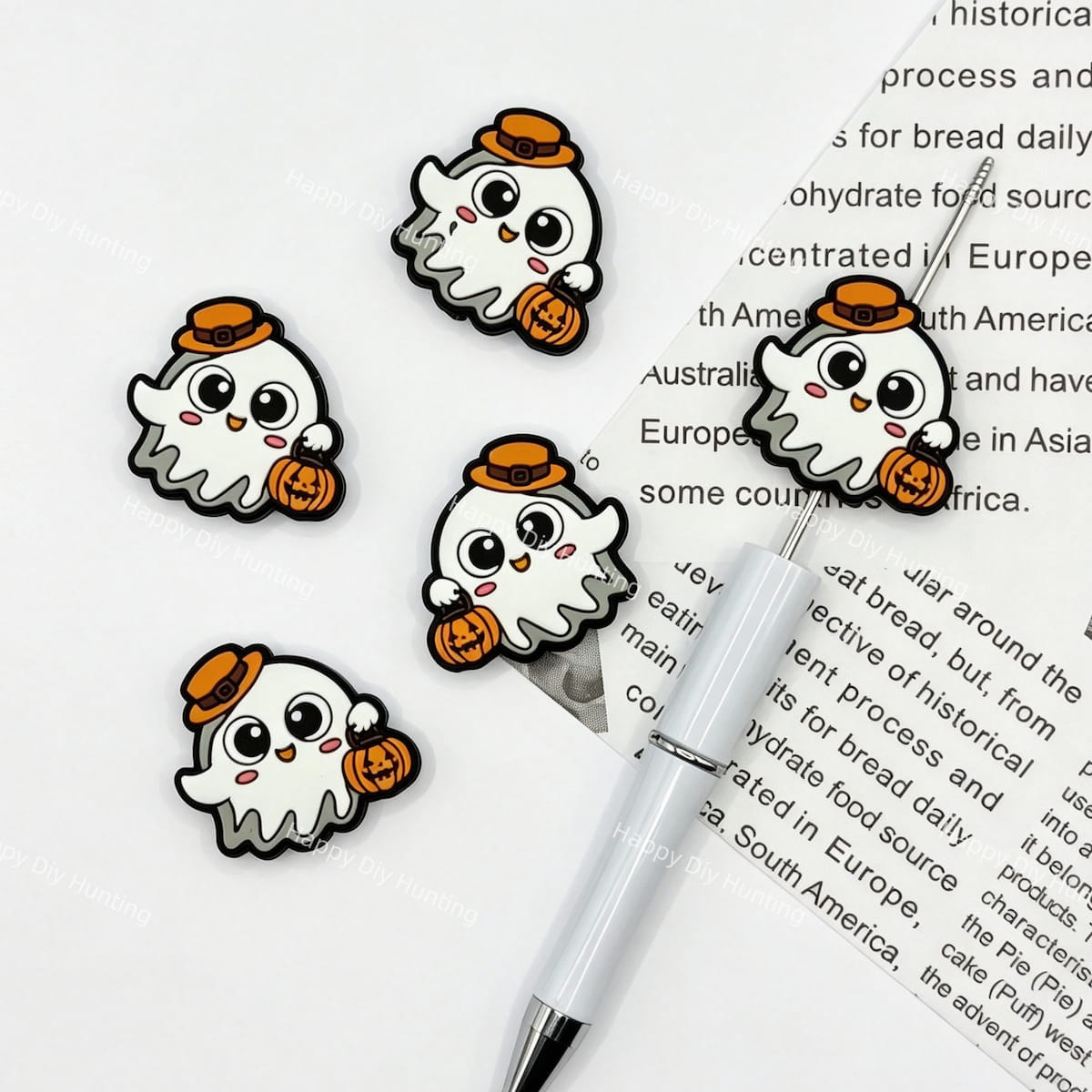 halloween ghost shape silicone focal beads for DIY pens and spooky handmade crafts