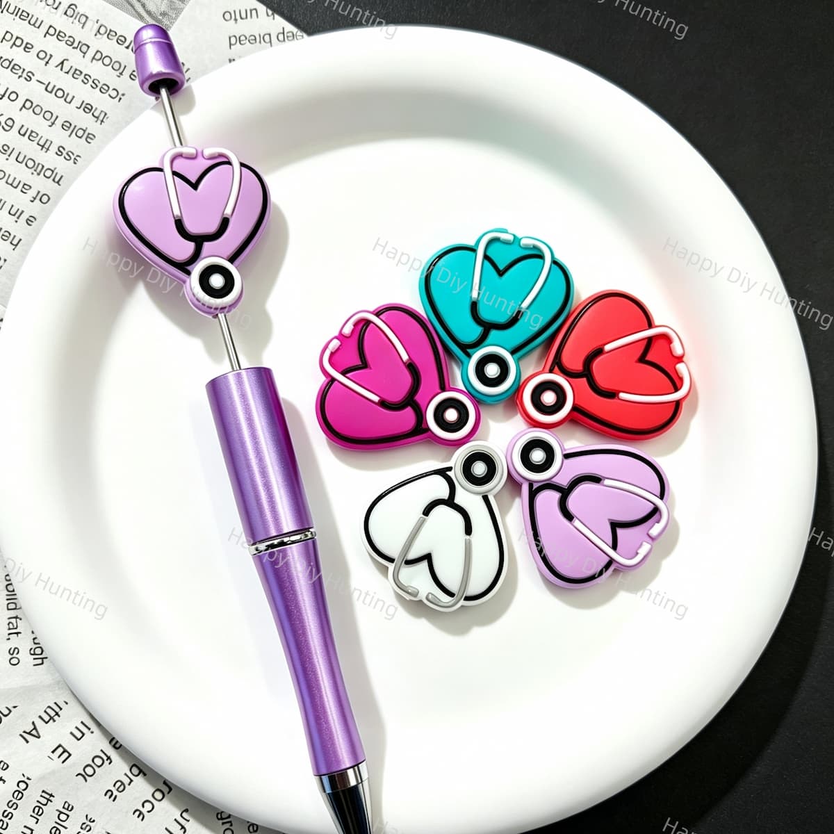 Heart Stethoscope Theme Silicone Focal Beads for beadable pen DIY craft projects