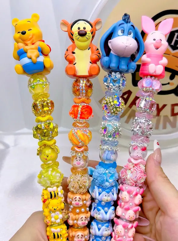 Cute blank no-hole Honey Bear and Friends figurine charms for DIY beadable pens, custom keychains and bag accessories handmade stationery display - happy diy hunting