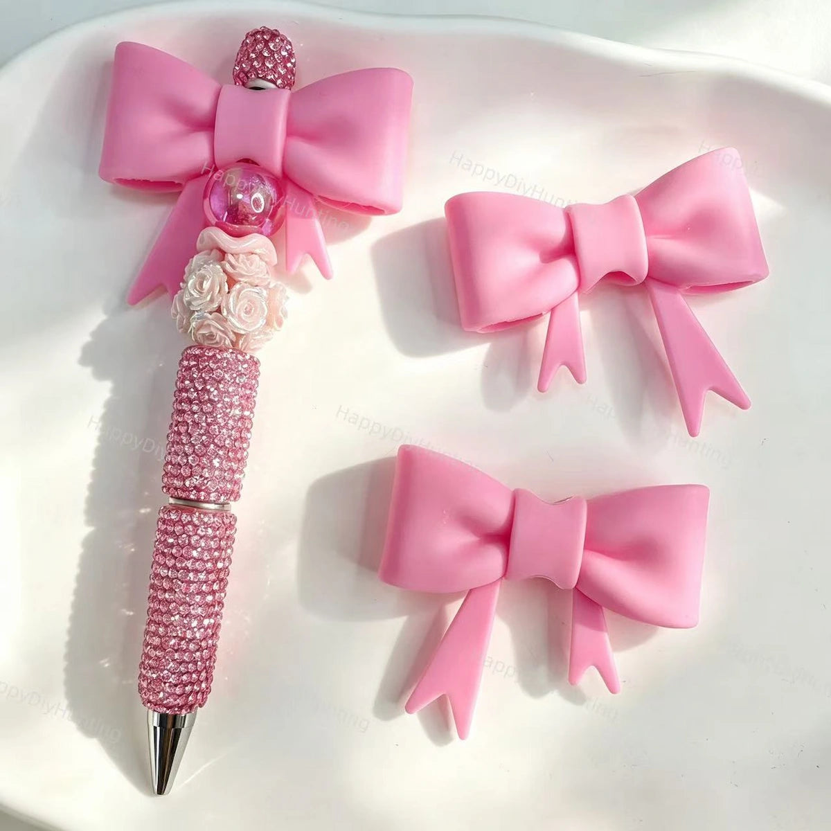 Hot pink solid bow silicone focal beads for DIY beadable pens