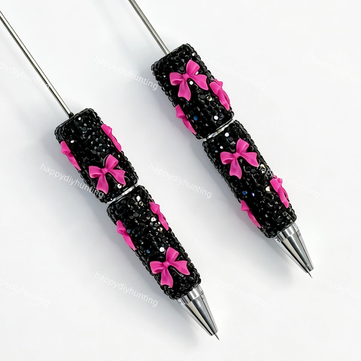 hot pink rhinestone beadable pen with bow decoration wholesale for DIY custom crafts and personalized pens