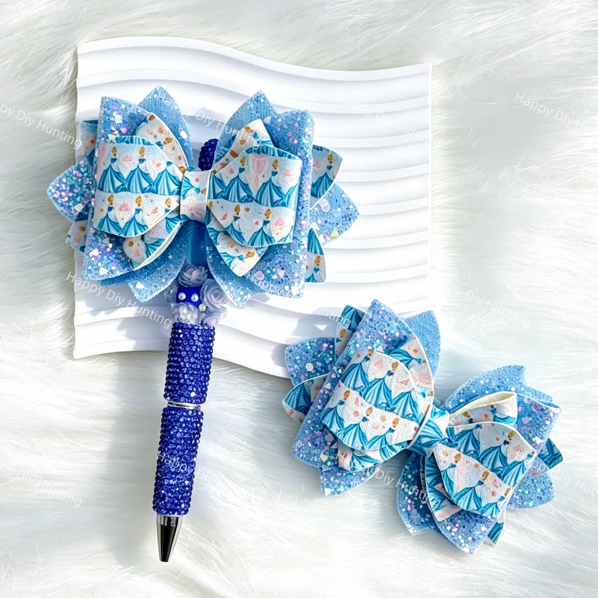 light blue glitter princess bow beads for DIY beadable pens and jewelry crafts