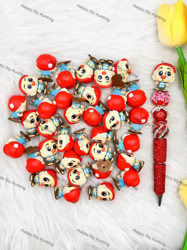 Pre holed mini stackable cartoon character PVC pen toppers match acrylic rhinestone beads for DIY beadable pens, keychains and bag charms - happy diy hunting
