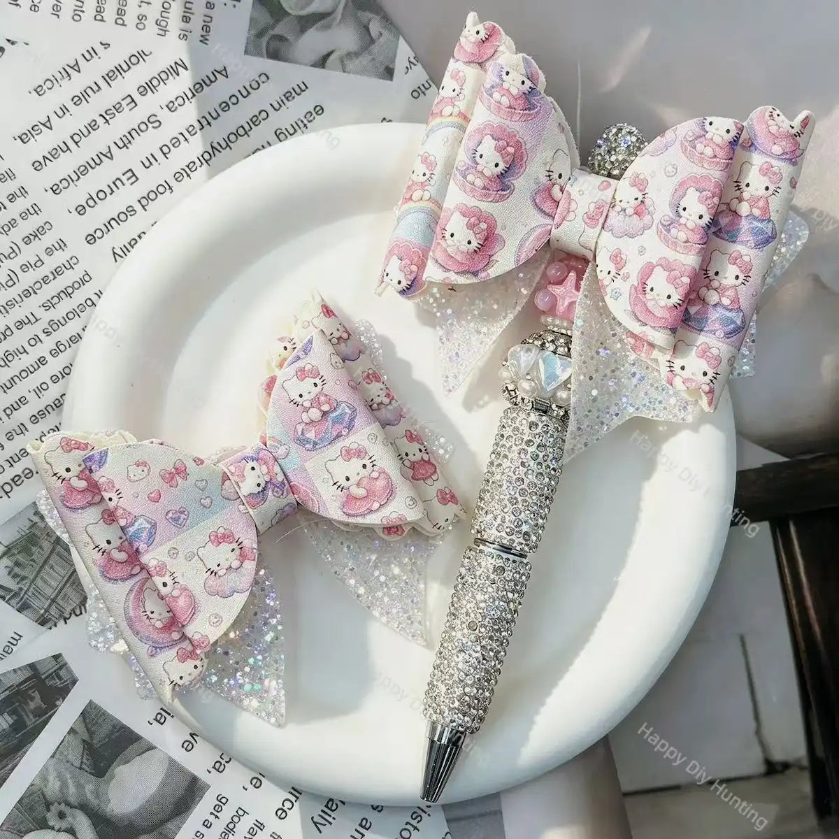 pastel sweet cartoon pet glitter fabric bow beads decorative accessories for diy beadable pens handmade stationery