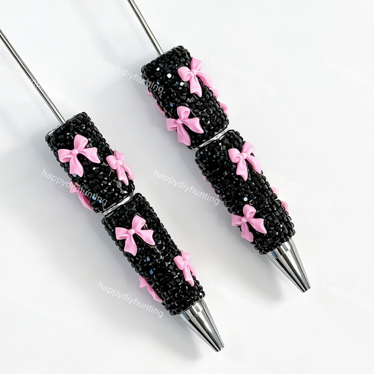 pink rhinestone beadable pen with bow decoration wholesale for DIY custom crafts and personalized pens