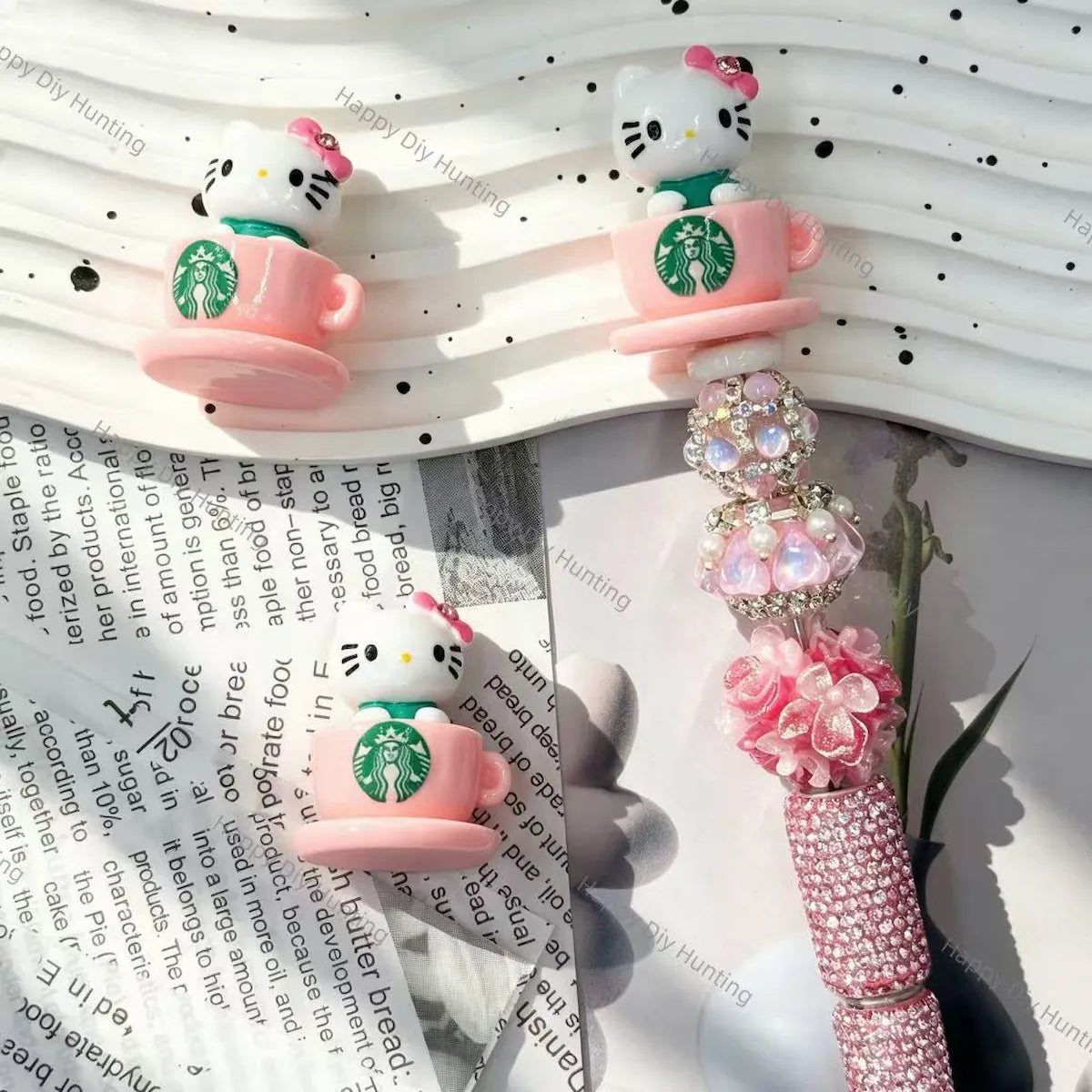 pink cartoon cup character no‑hole pen topper decorative charm for diy beadable pen craft projects