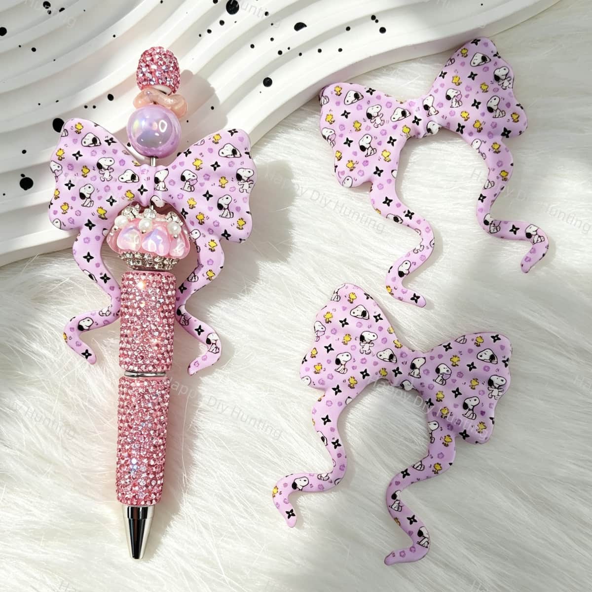 Purple Cute Cartoon Puppy Print Bow Silicone Focal Beads for beadable pen DIY craft projects