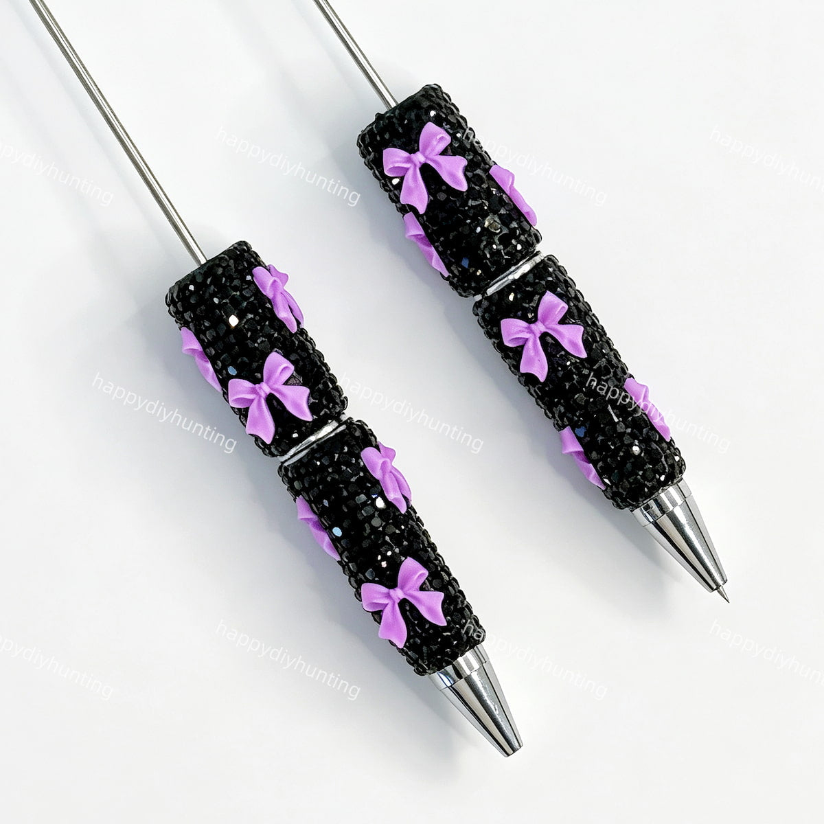 purple rhinestone beadable pen with bow decoration wholesale for DIY custom crafts and personalized pens