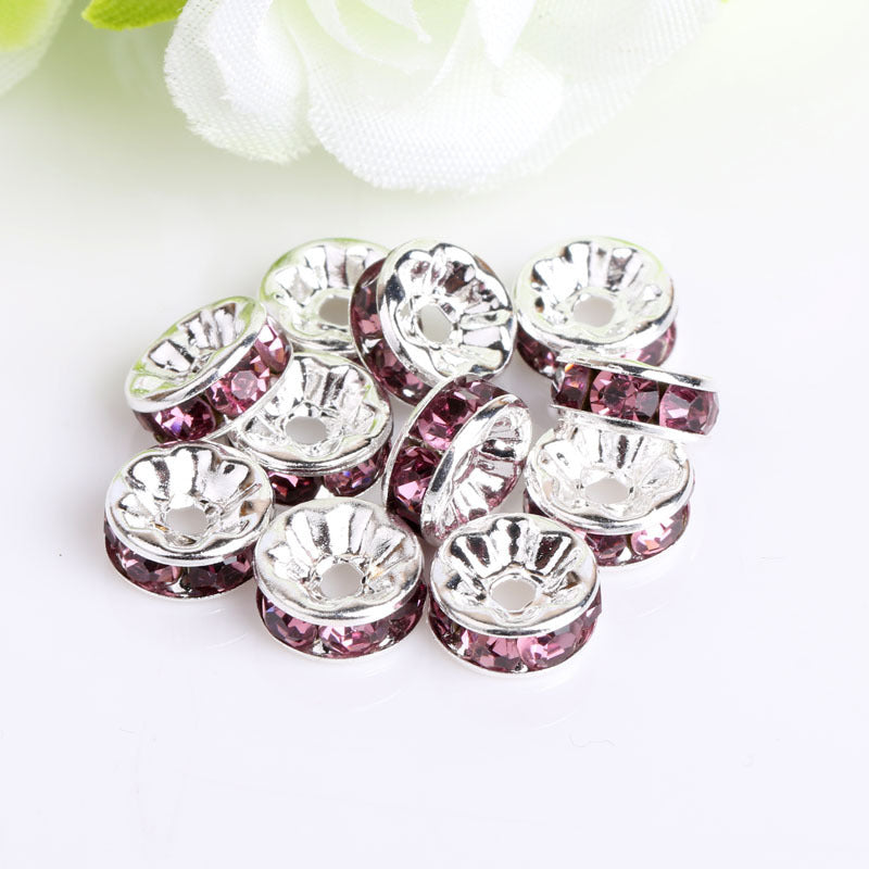 8mm Flat Round Metal Spacers with Rhinestones