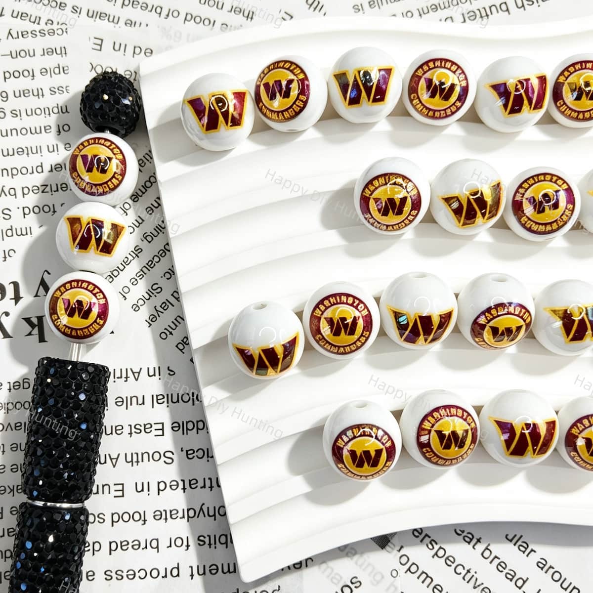 Red WC Football Team Print Acrylic Beads for beadable pen DIY craft projects