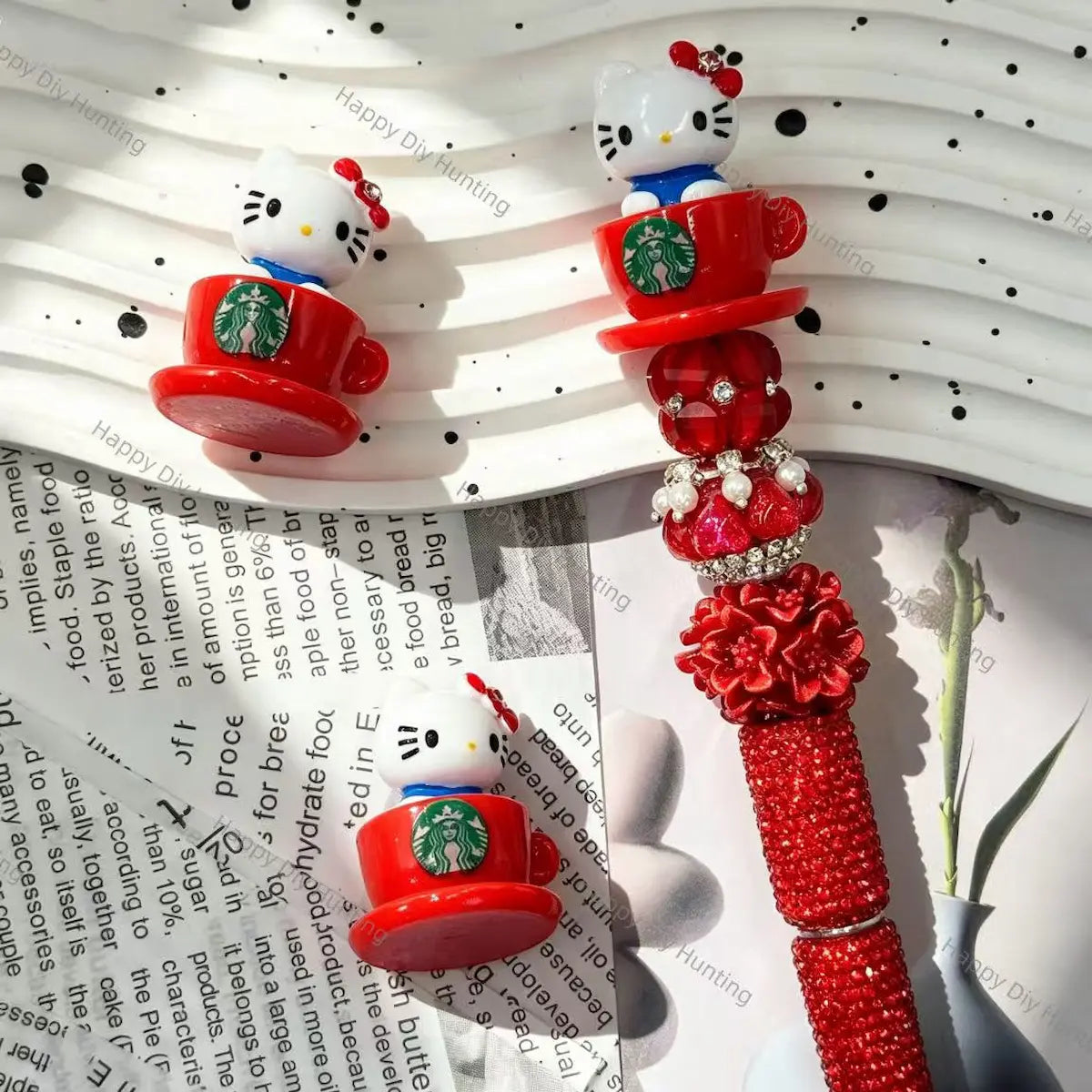 red cartoon cup character no‑hole pen topper decorative charm for diy beadable pen craft projects