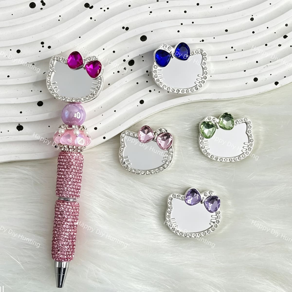 rhinestone mirror cat silhouette fancy focal beads for DIY pens and sparkling jewelry crafts