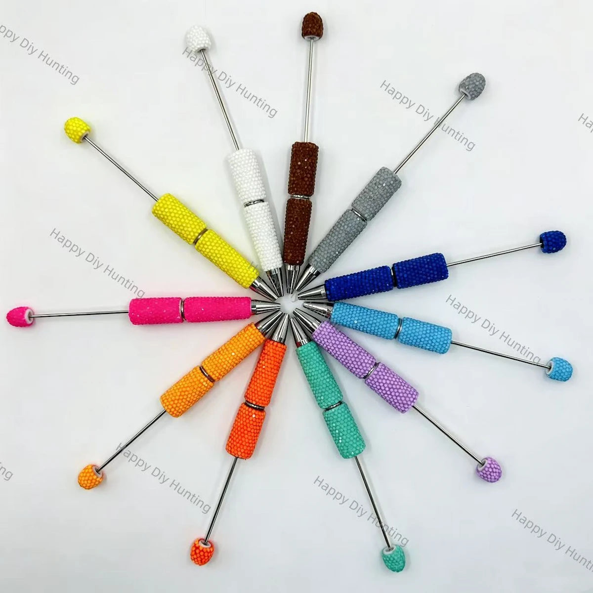 Multi‑color rhinestone beadable pen blanks, sparkling crystal covered DIY bead pen base for craft making