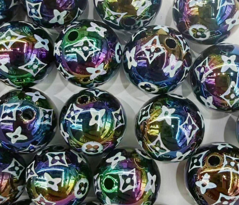 16mm L*V Black Acrylic Round Beads